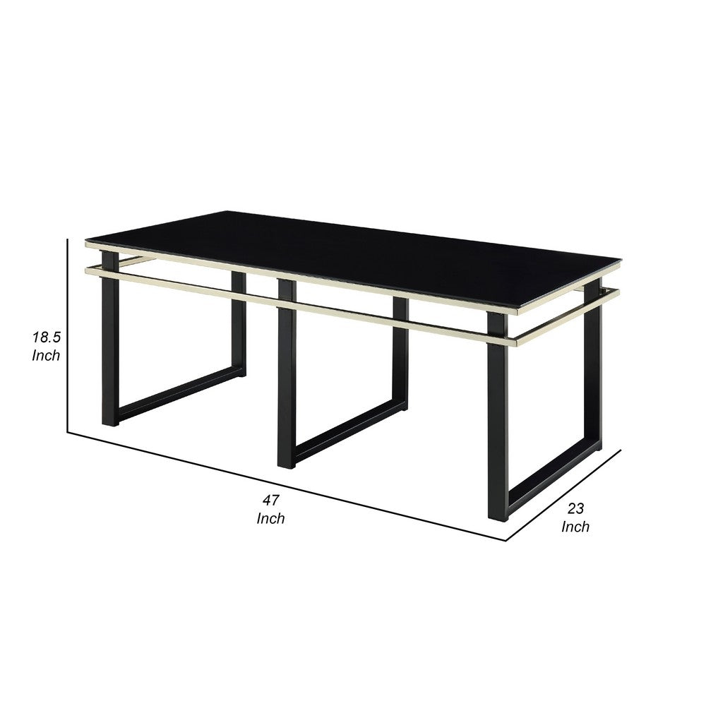 Zamie 3pc Coffee and End Table Set, Black Glass Top, Gold Accents -BM336354
