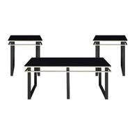 Zamie 3pc Coffee and End Table Set, Black Glass Top, Gold Accents -BM336354