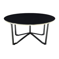 Amyra 3pc Occasional Coffee and End Table Set, Black Glass, Gold -BM336355