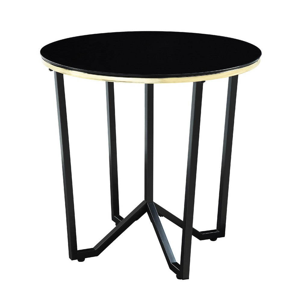 Amyra 3pc Occasional Coffee and End Table Set, Black Glass, Gold -BM336355