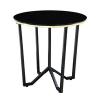 Amyra 3pc Occasional Coffee and End Table Set, Black Glass, Gold -BM336355