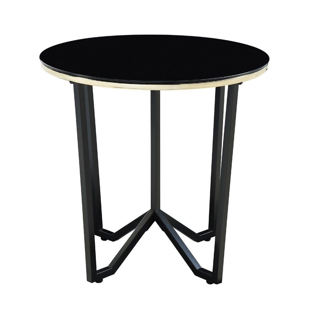 Amyra 3pc Occasional Coffee and End Table Set, Black Glass, Gold -BM336355