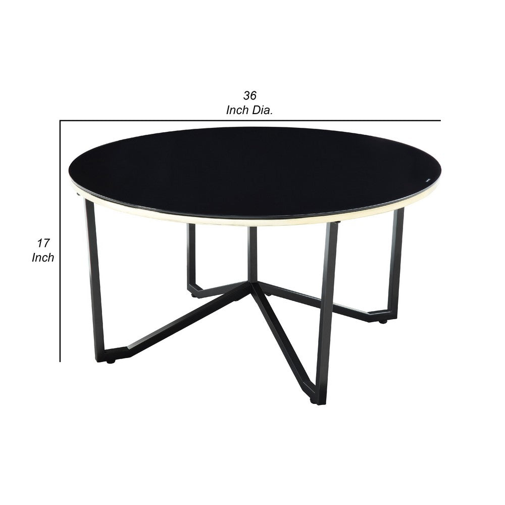 Amyra 3pc Occasional Coffee and End Table Set, Black Glass, Gold -BM336355
