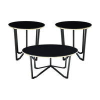 Amyra 3pc Occasional Coffee and End Table Set, Black Glass, Gold -BM336355