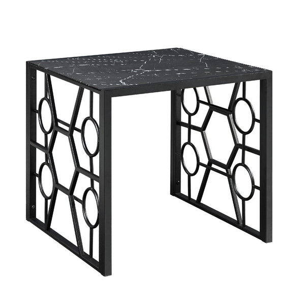 Melin 3pc Coffee and End Table Set, Geometric, Black Glass Marbled Top -BM336357