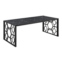 Melin 3pc Coffee and End Table Set, Geometric, Black Glass Marbled Top -BM336357