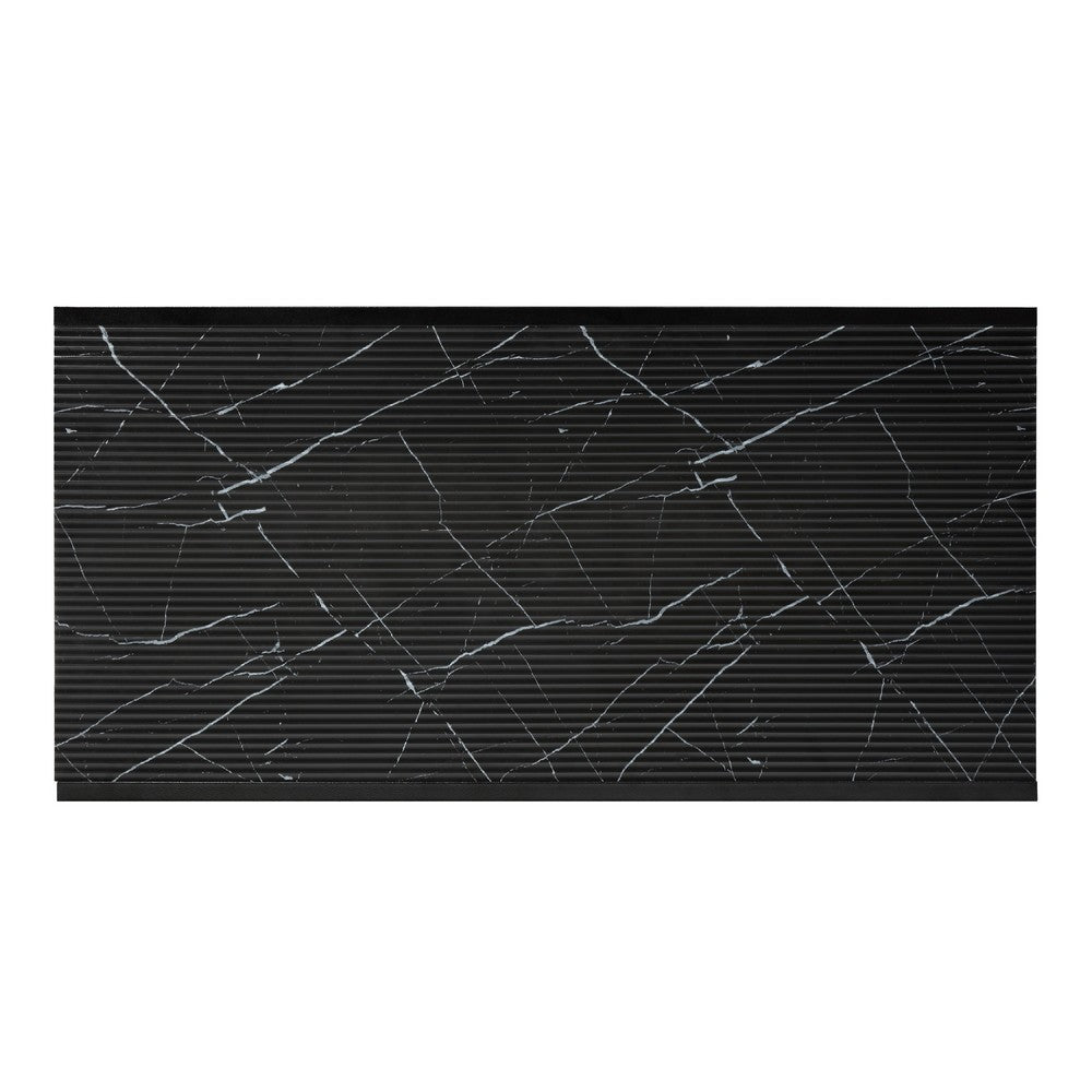 Melin 3pc Coffee and End Table Set, Geometric, Black Glass Marbled Top -BM336357