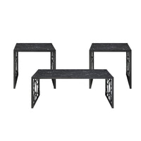 Melin 3pc Coffee and End Table Set, Geometric, Black Glass Marbled Top -BM336357