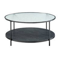 Deena 2pc Coffee and End Table Set, Fluted Glass Top, Black Metal -BM336358