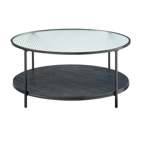Deena 2pc Coffee and End Table Set, Fluted Glass Top, Black Metal -BM336358