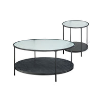 Deena 2pc Coffee and End Table Set, Fluted Glass Top, Black Metal -BM336358