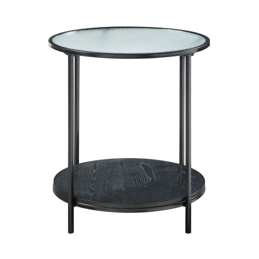 Deena 2pc Coffee and End Table Set, Fluted Glass Top, Black Metal -BM336358