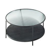 Deena 2pc Coffee and End Table Set, Fluted Glass Top, Black Metal -BM336358