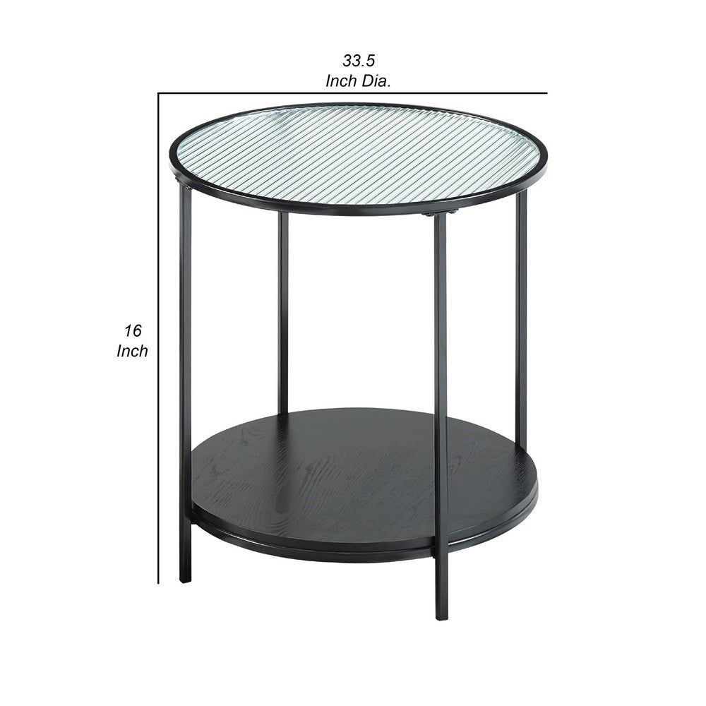 Deena 2pc Coffee and End Table Set, Fluted Glass Top, Black Metal -BM336358