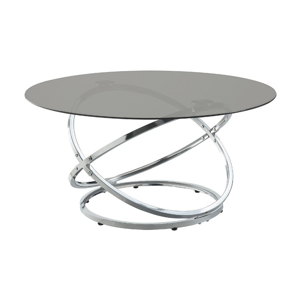 Marlyn 3pc Coffee End Table Set, Black Round Tempered Glass, Chrome -BM336359