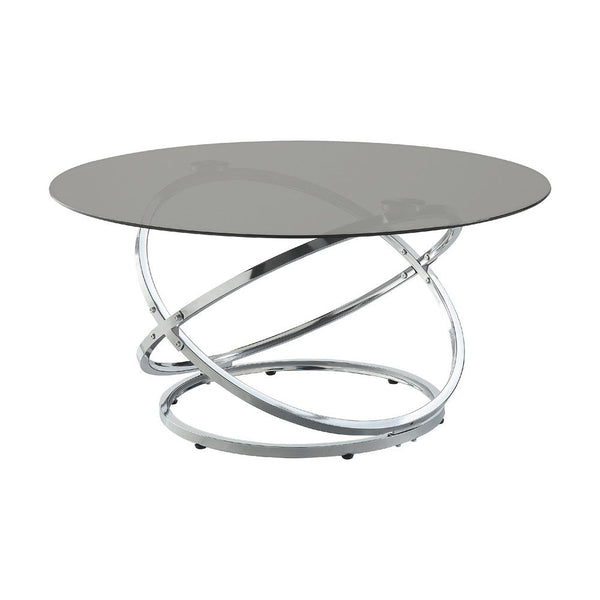 Marlyn 3pc Coffee End Table Set, Black Round Tempered Glass, Chrome -BM336359