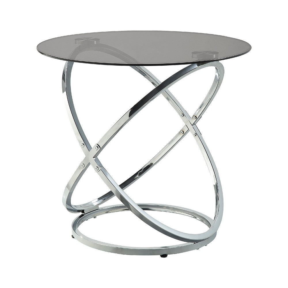 Marlyn 3pc Coffee End Table Set, Black Round Tempered Glass, Chrome -BM336359