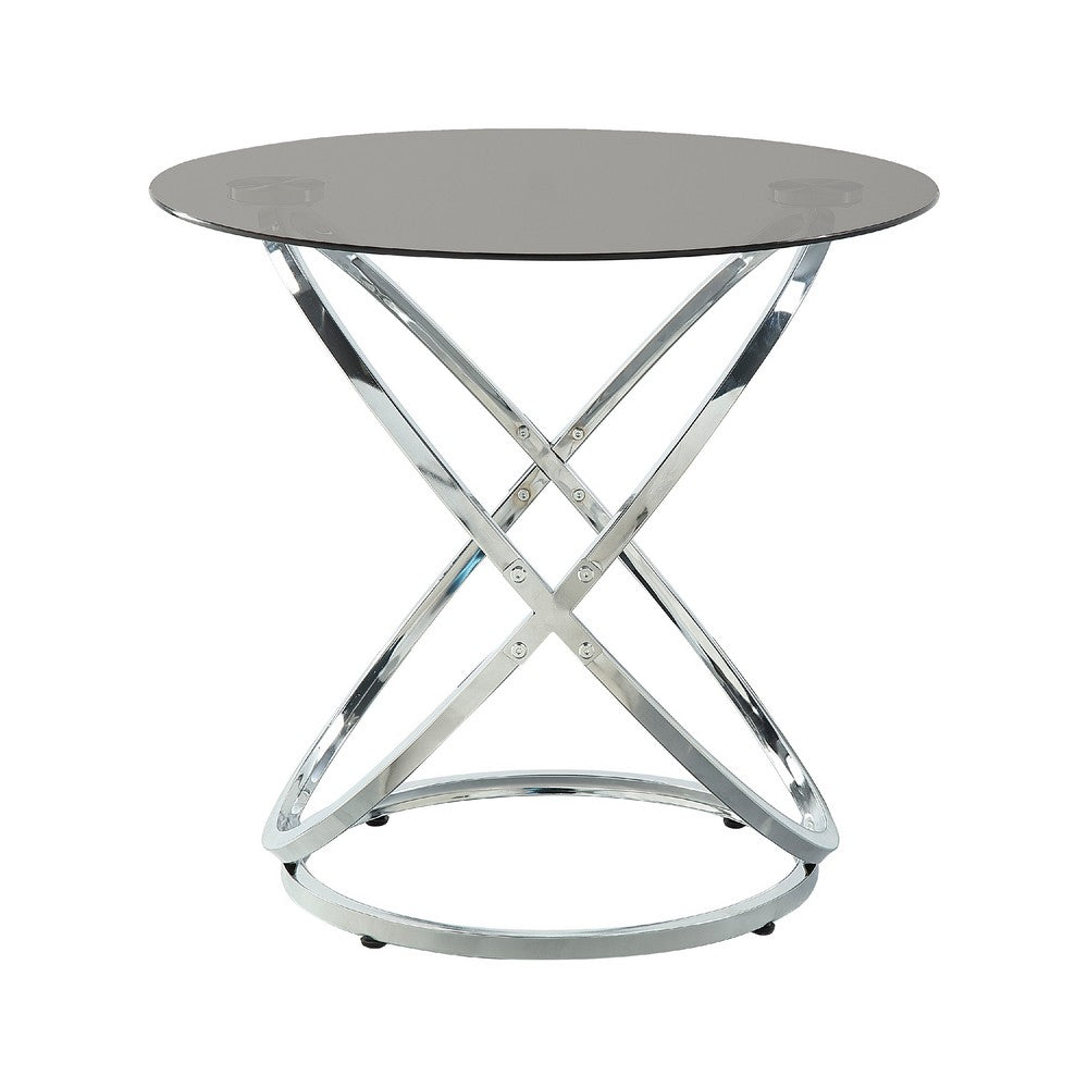 Marlyn 3pc Coffee End Table Set, Black Round Tempered Glass, Chrome -BM336359