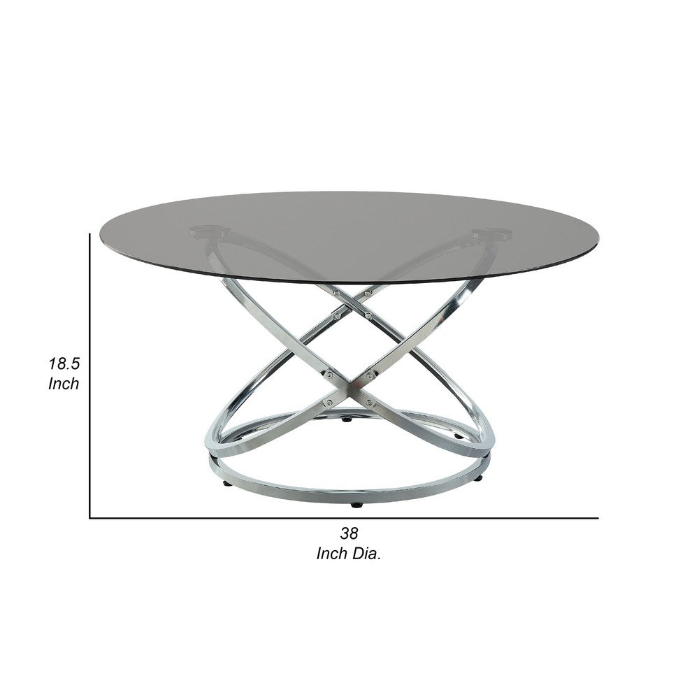 Marlyn 3pc Coffee End Table Set, Black Round Tempered Glass, Chrome -BM336359