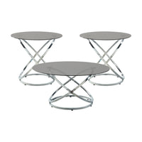 Marlyn 3pc Coffee End Table Set, Black Round Tempered Glass, Chrome -BM336359