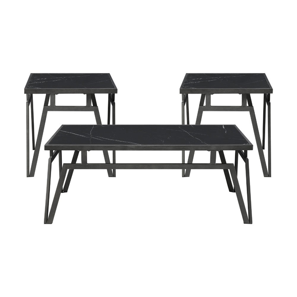 Howie 3pc Coffee and End Table Set, Black Sintered Stone, Bronze -BM336360