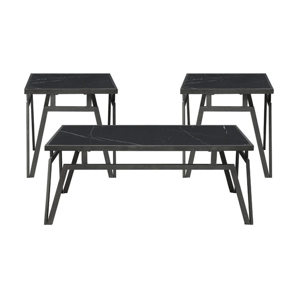 Howie 3pc Coffee and End Table Set, Black Sintered Stone, Bronze -BM336360