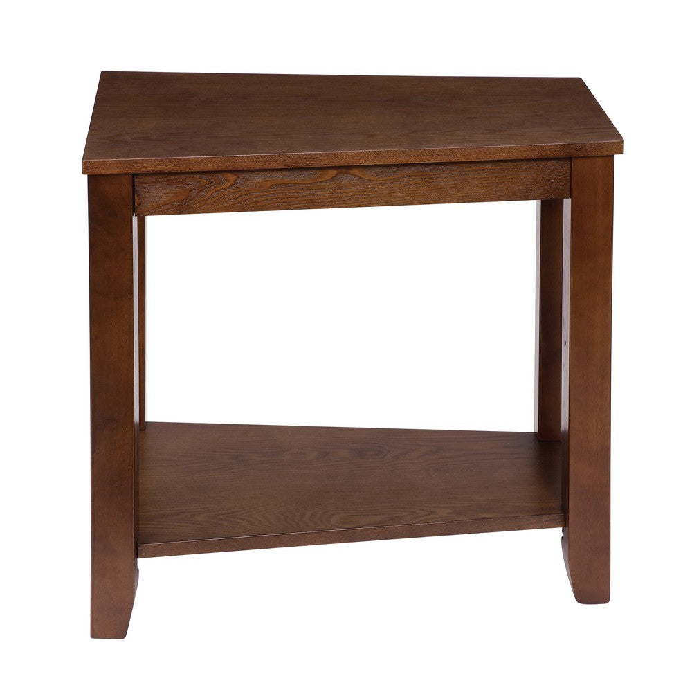 Elyna Chairside End Table, Wedge Shaped Espresso Brown Wood 24 Inch -BM336361