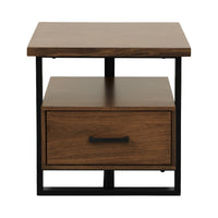 Voz Side End Table, Drawer and Open Shelf, Walnut Brown, Black 22 Inch -BM336362