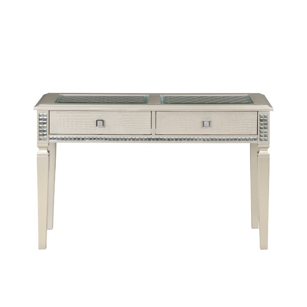 Juhi Sofa Console Table, 2 Drawers, Mirror Trim, Champagne Silver -BM336363