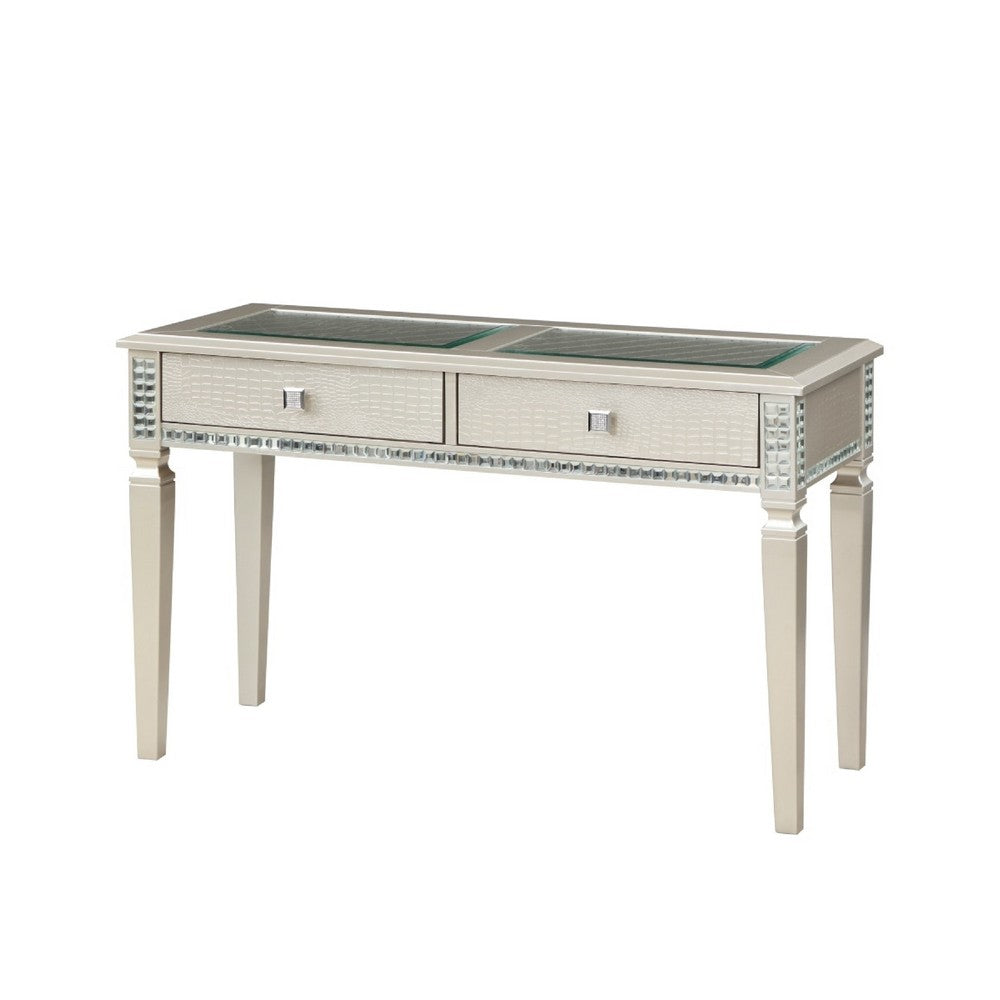 Juhi Sofa Console Table, 2 Drawers, Mirror Trim, Champagne Silver -BM336363