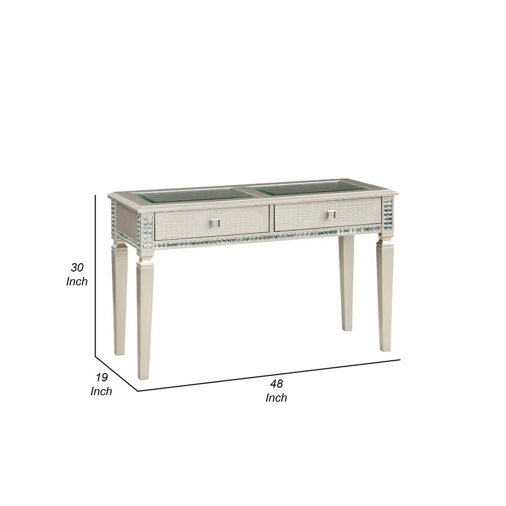 Juhi Sofa Console Table, 2 Drawers, Mirror Trim, Champagne Silver -BM336363