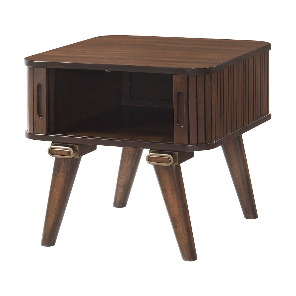 Manny Side End Table, 2 Tambour Doors, A Frame Walnut Brown 24 Inch -BM336364