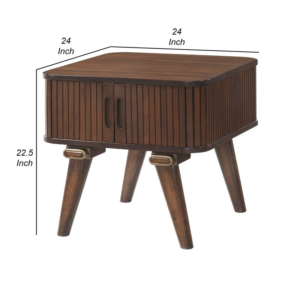 Manny Side End Table, 2 Tambour Doors, A Frame Walnut Brown 24 Inch -BM336364