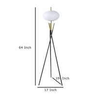 Azy Floor Lamp, Frosted White Shade, Tripod Base, Black Gold, 64 Inch -BM336399