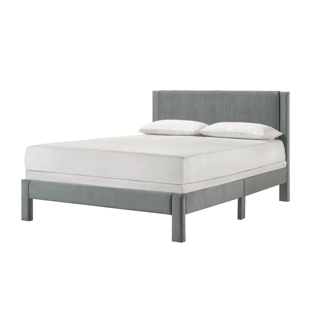 Cery Full Size Platform Bed, Light Gray Upholstery, Textured Headboard -BM336401