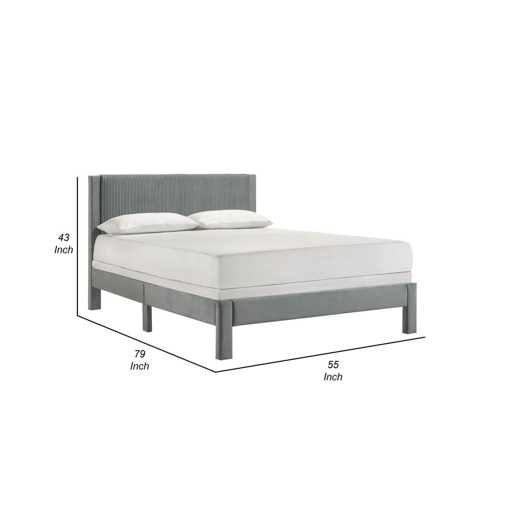 Cery Full Size Platform Bed, Light Gray Upholstery, Textured Headboard -BM336401