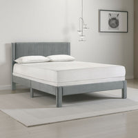 Cery Full Size Platform Bed, Light Gray Upholstery, Textured Headboard -BM336401