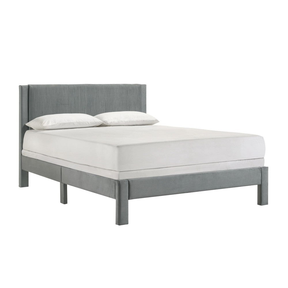 Cery Full Size Platform Bed, Light Gray Upholstery, Textured Headboard -BM336401