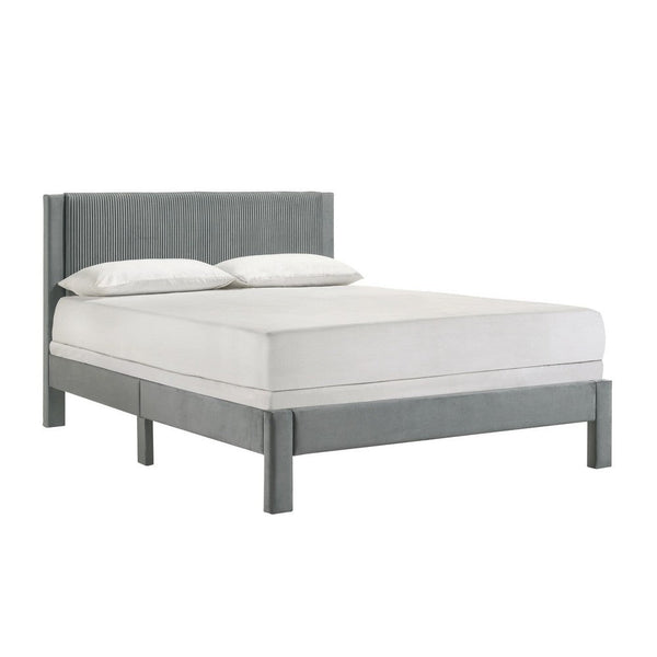 Cery Full Size Platform Bed, Light Gray Upholstery, Textured Headboard -BM336401