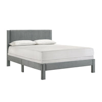Cery Queen Size Platform Bed, Light Gray Upholstery Textured Headboard -BM336402