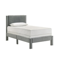 Cery Twin Size Platform Bed, Light Gray Upholstery, Textured Headboard -BM336403