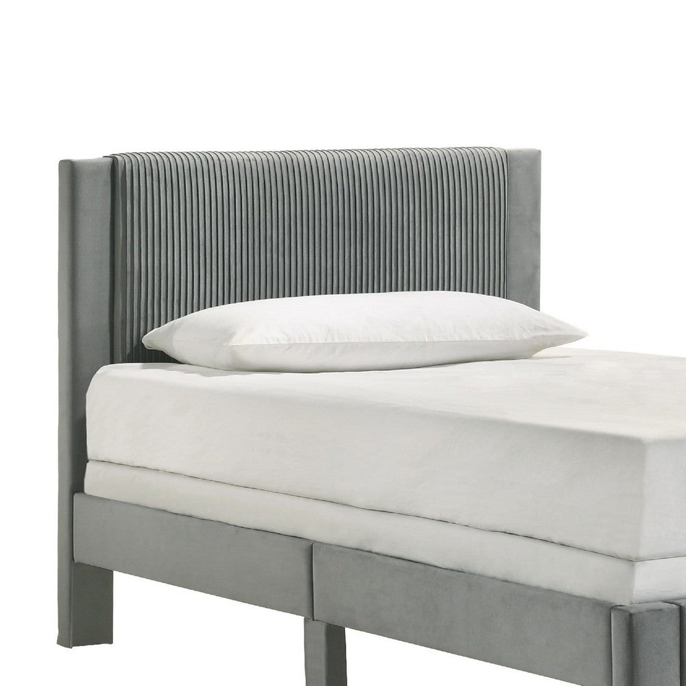Cery Twin Size Platform Bed, Light Gray Upholstery, Textured Headboard -BM336403