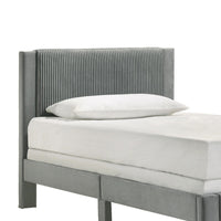 Cery Twin Size Platform Bed, Light Gray Upholstery, Textured Headboard -BM336403