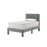 Cery Twin Size Platform Bed, Light Gray Upholstery, Textured Headboard -BM336403