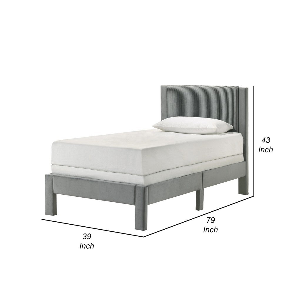 Cery Twin Size Platform Bed, Light Gray Upholstery, Textured Headboard -BM336403