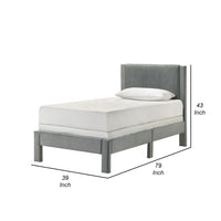 Cery Twin Size Platform Bed, Light Gray Upholstery, Textured Headboard -BM336403