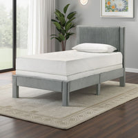 Cery Twin Size Platform Bed, Light Gray Upholstery, Textured Headboard -BM336403