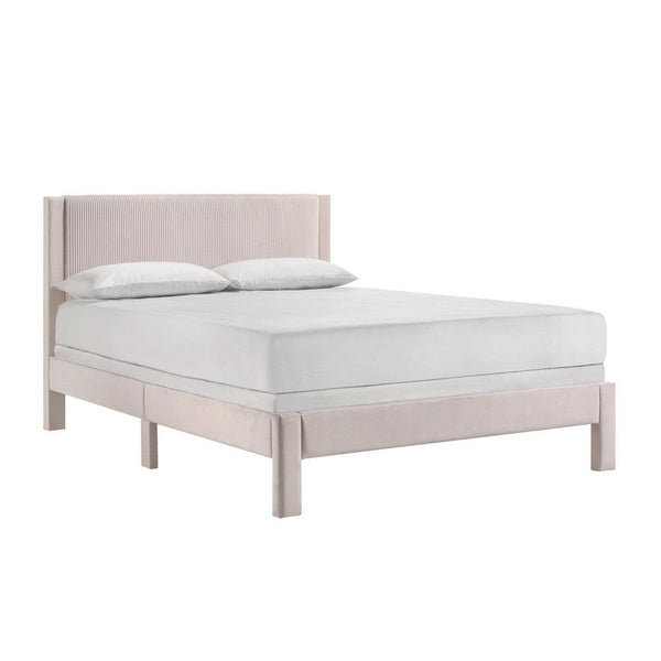 Cery Full Size Platform Bed, Pink Upholstery, Textured Headboard -BM336404