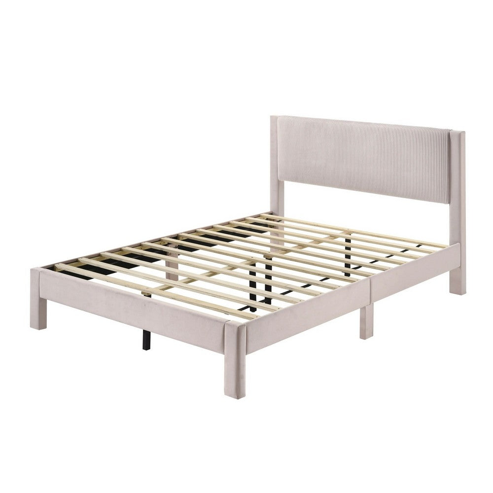 Cery Queen Size Platform Bed, Pink Upholstery, Textured Headboard -BM336405