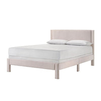 Cery Queen Size Platform Bed, Pink Upholstery, Textured Headboard -BM336405